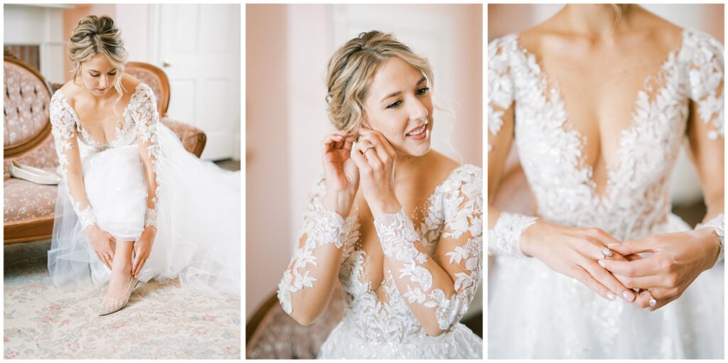 elegant wedding dress and bridal details