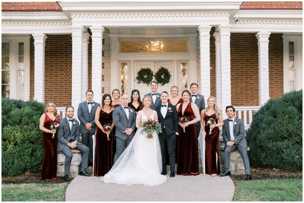 wedding party portraits outside of Ravenswood Mansion