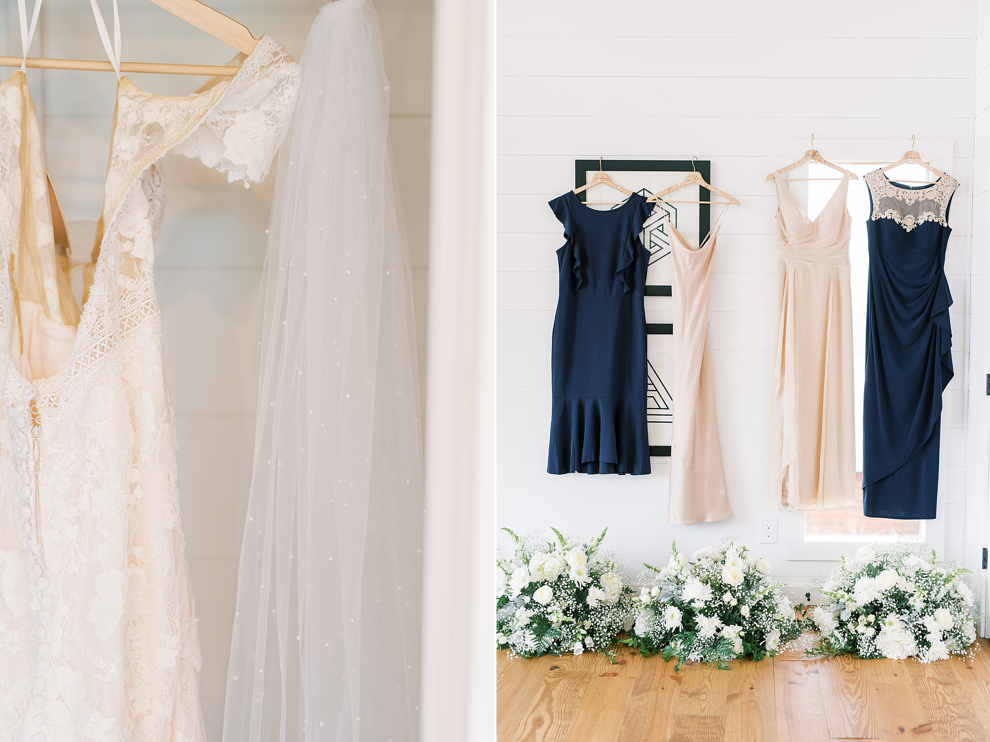 wedding dress and navy bridesmaids dresses from Blue Ridge Mountains Elopement in Georgia