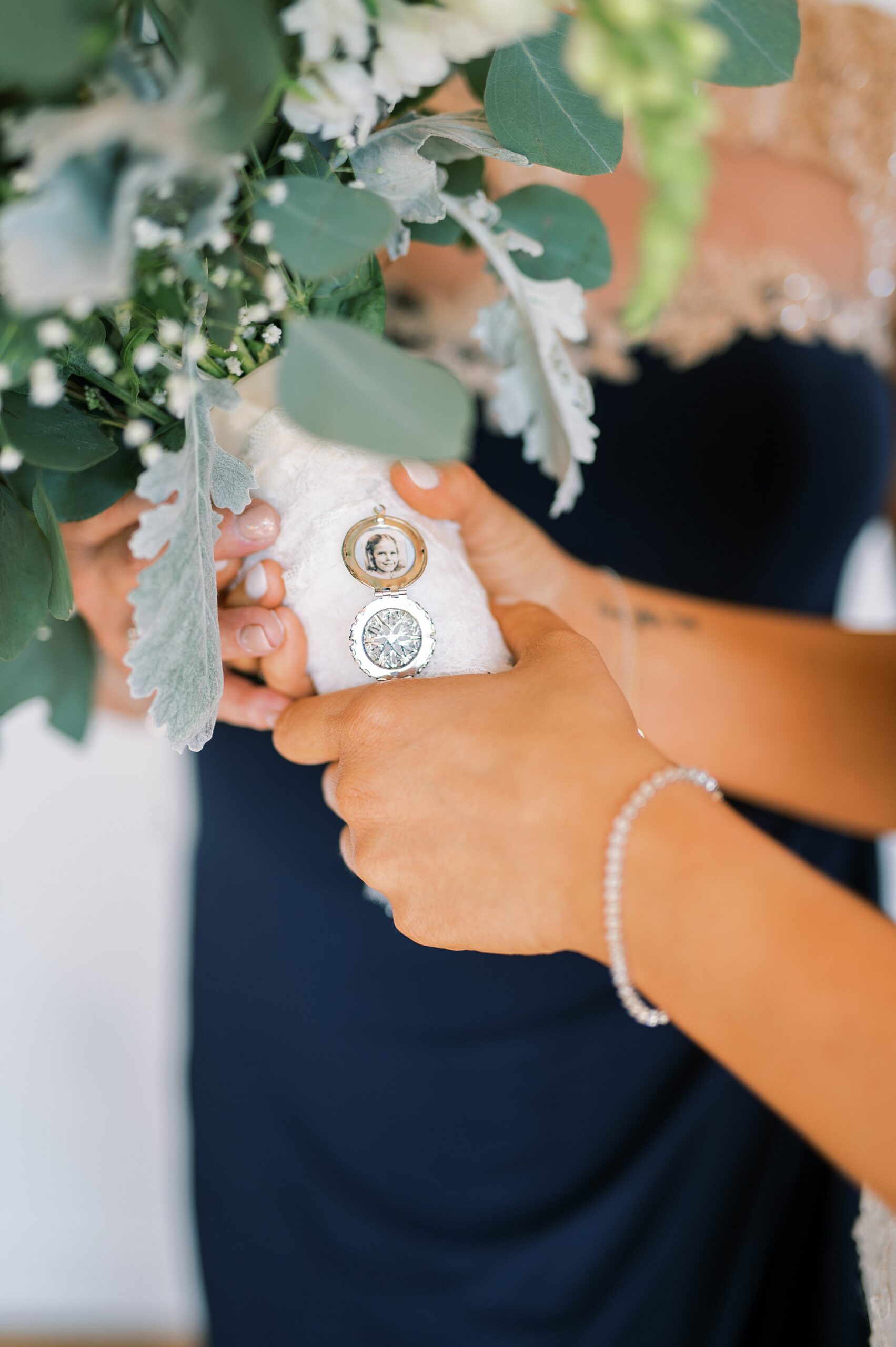 charms on bridal bouquet 