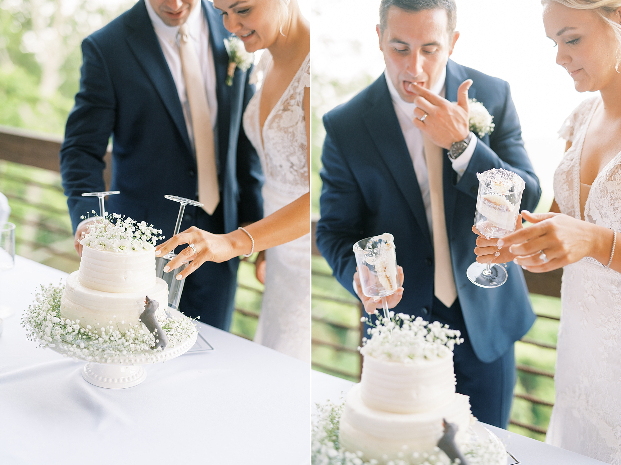 newlyweds cut wedding cake 
