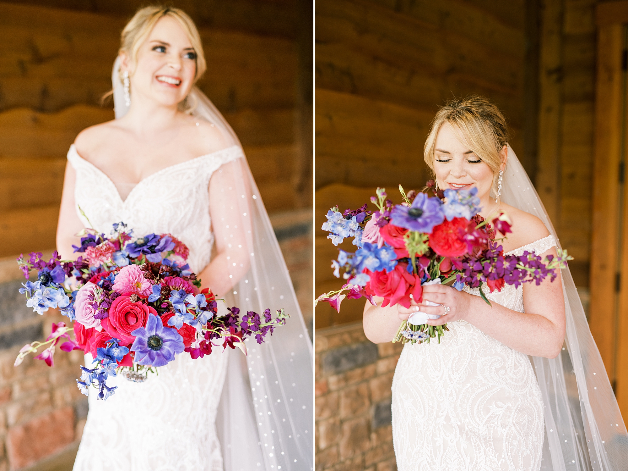 bridal portraits holding bold magenta bridal bouquet