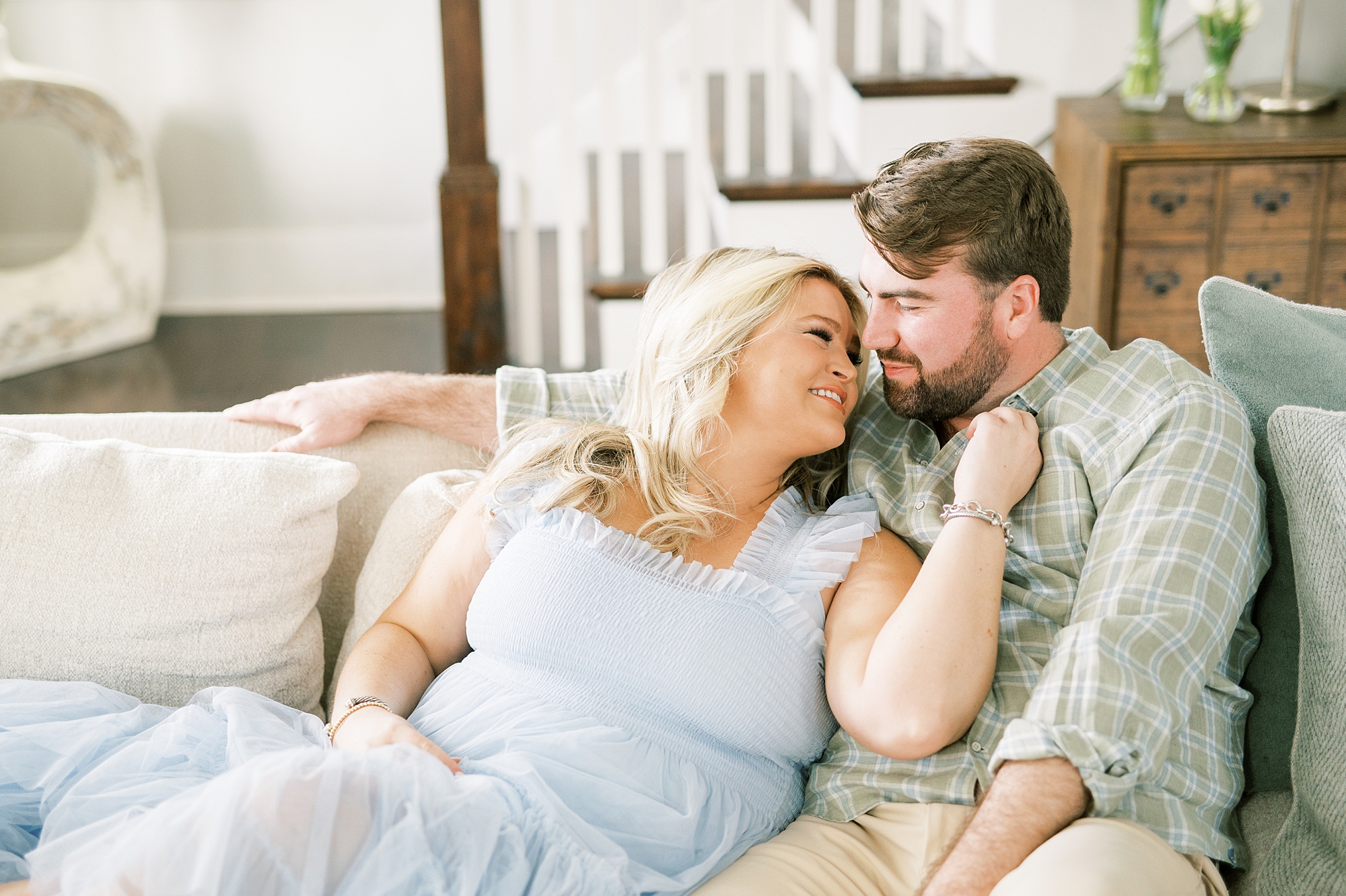 intimate engagement session in couple's home
