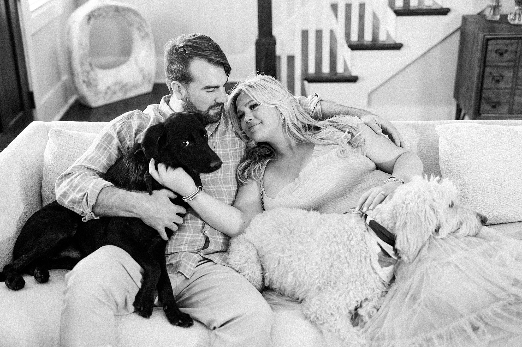 Intimate Downtown Franklin Engagement in-home with couple's dogs