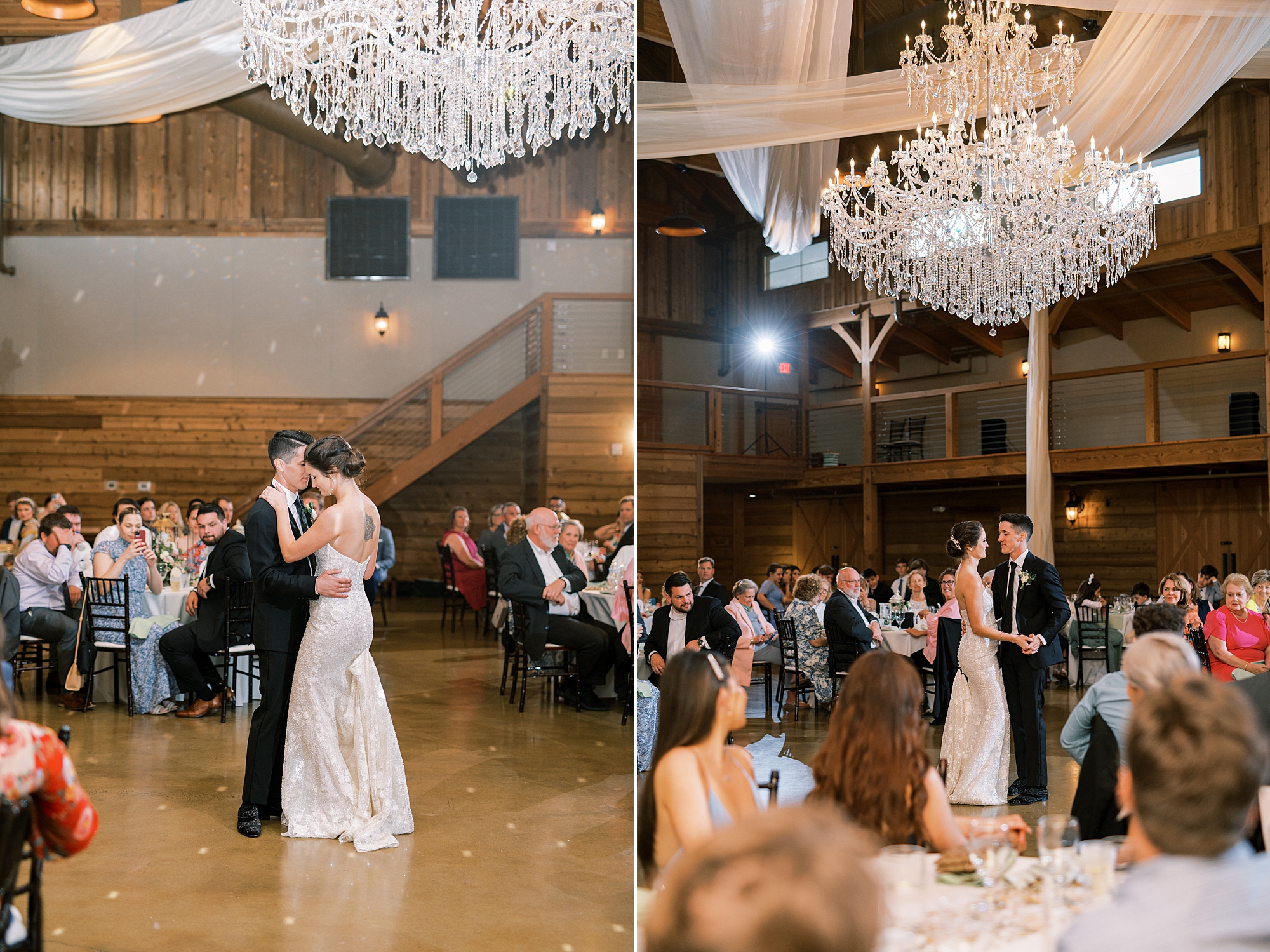 bride and groom share first dance together 
