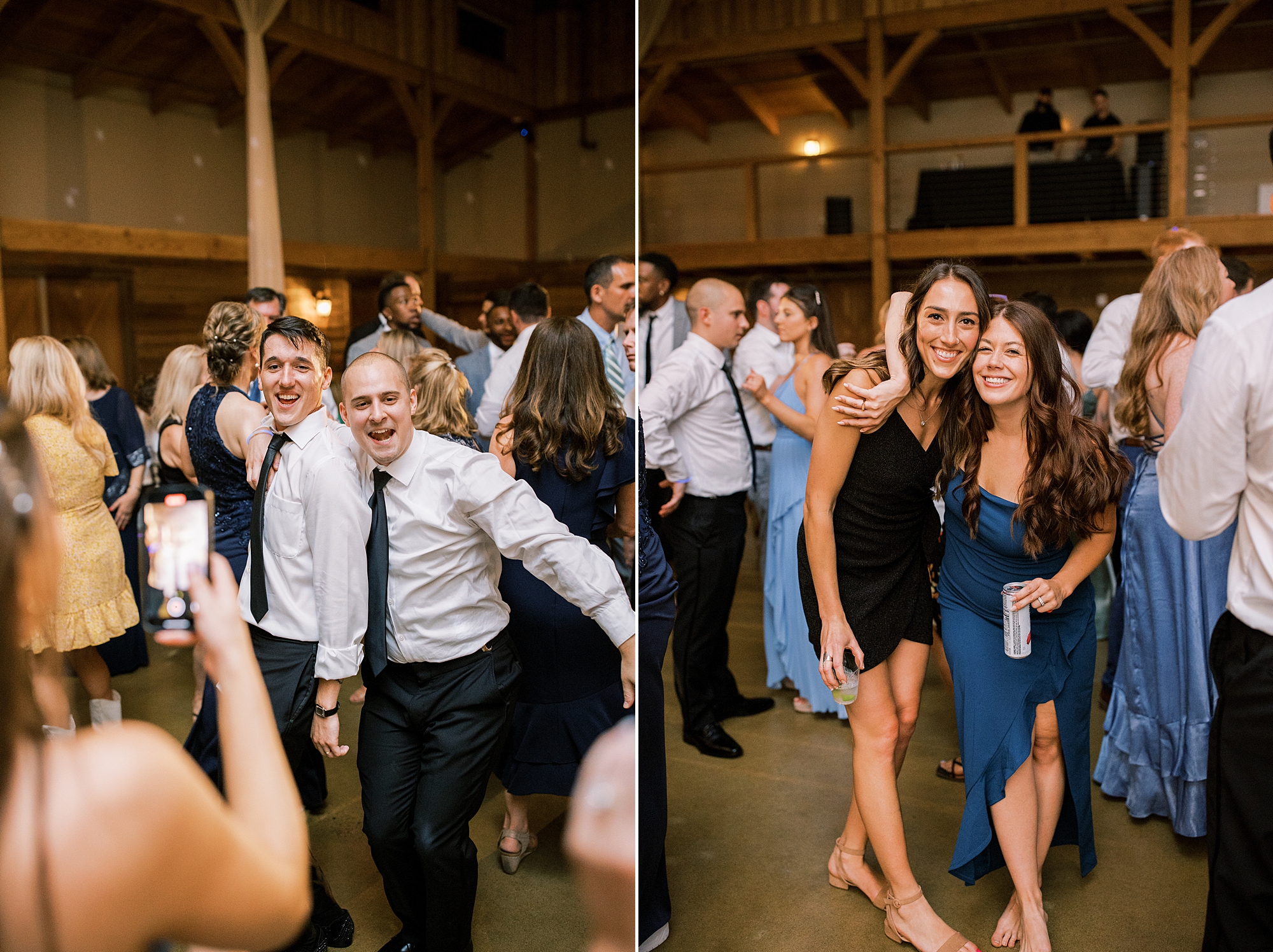 wedding guests celebrate at Dreamy Summer Wedding reception at The Barn at Sycamore Farms
