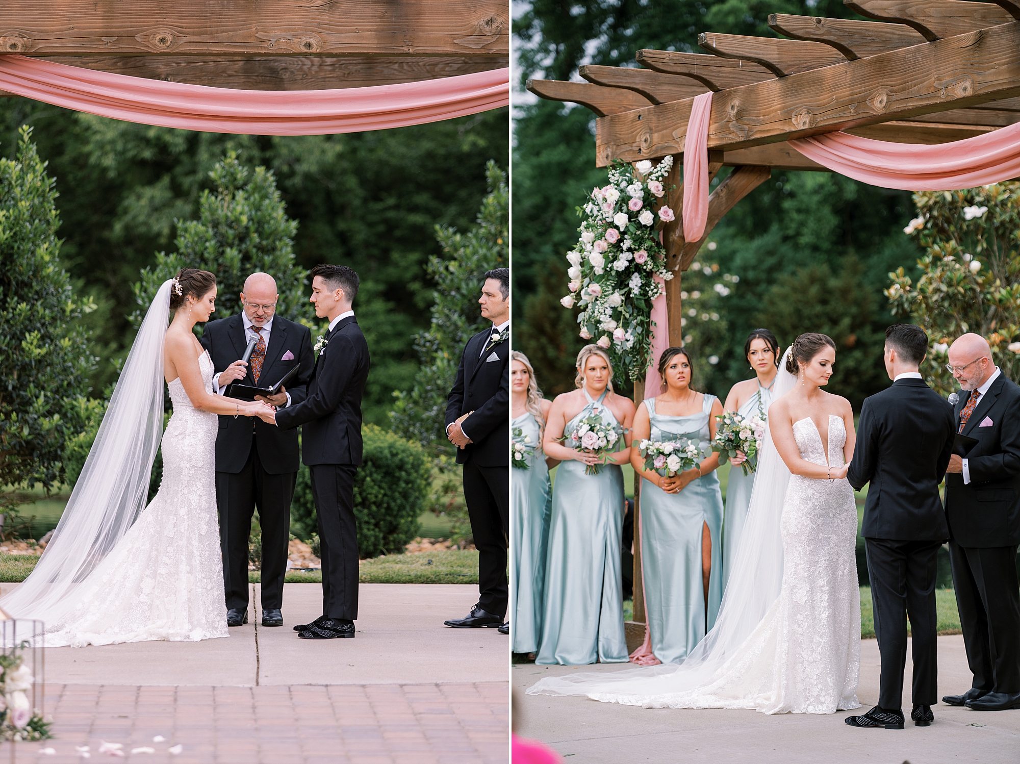 bride and groom exchange vows during Dreamy Summer Wedding at The Barn at Sycamore Farms