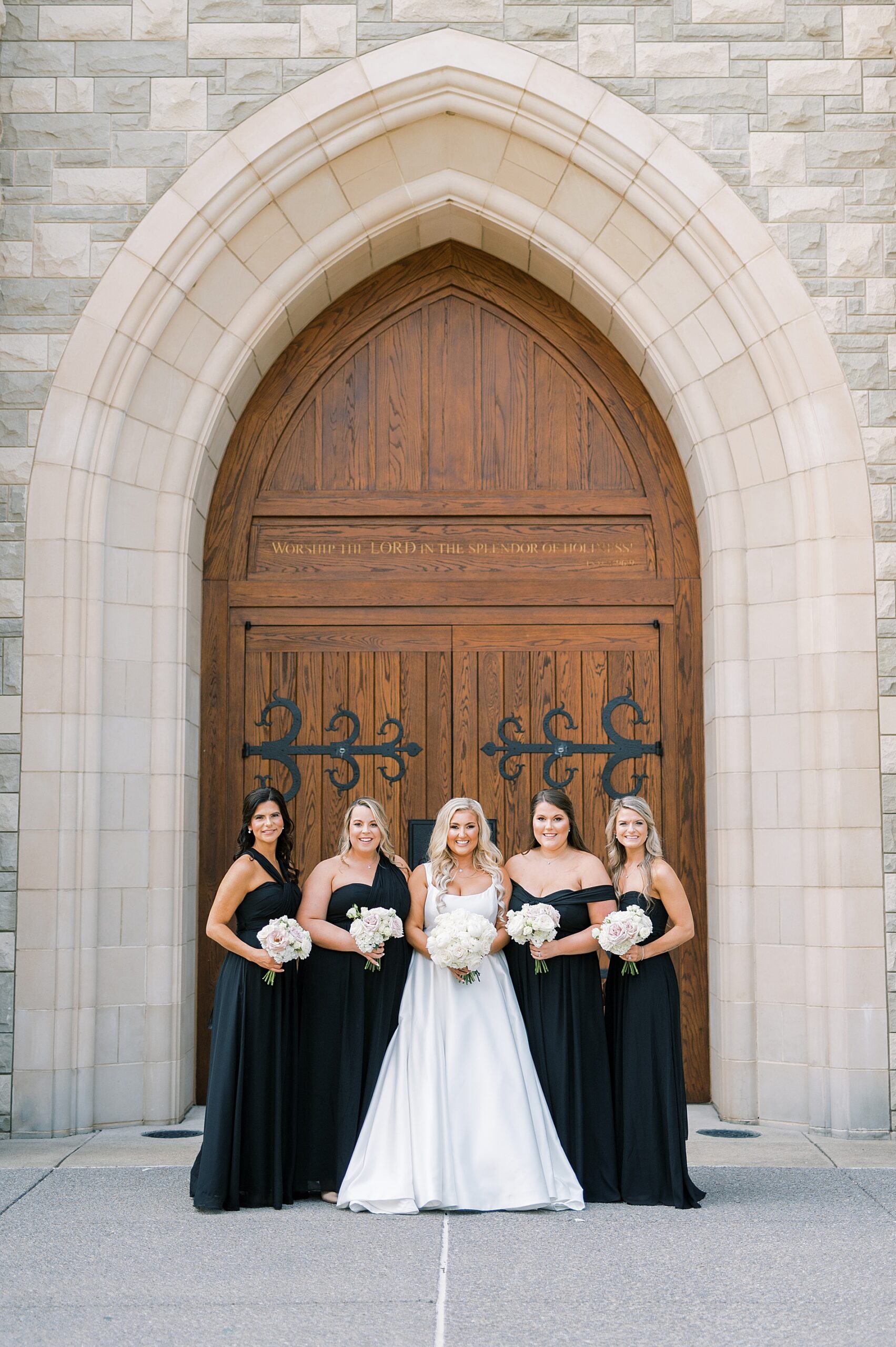 classic and chic bridal party in black 