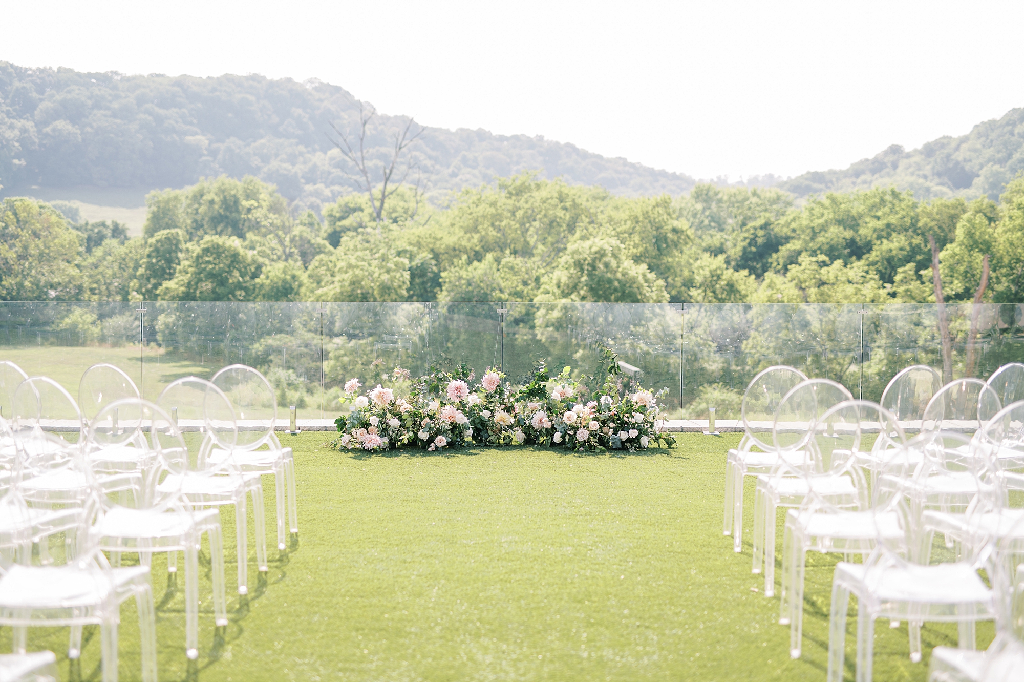 outdoor wedding ceremony overlooking the rolling hills of TN at Scenic Diamond Creek Farms