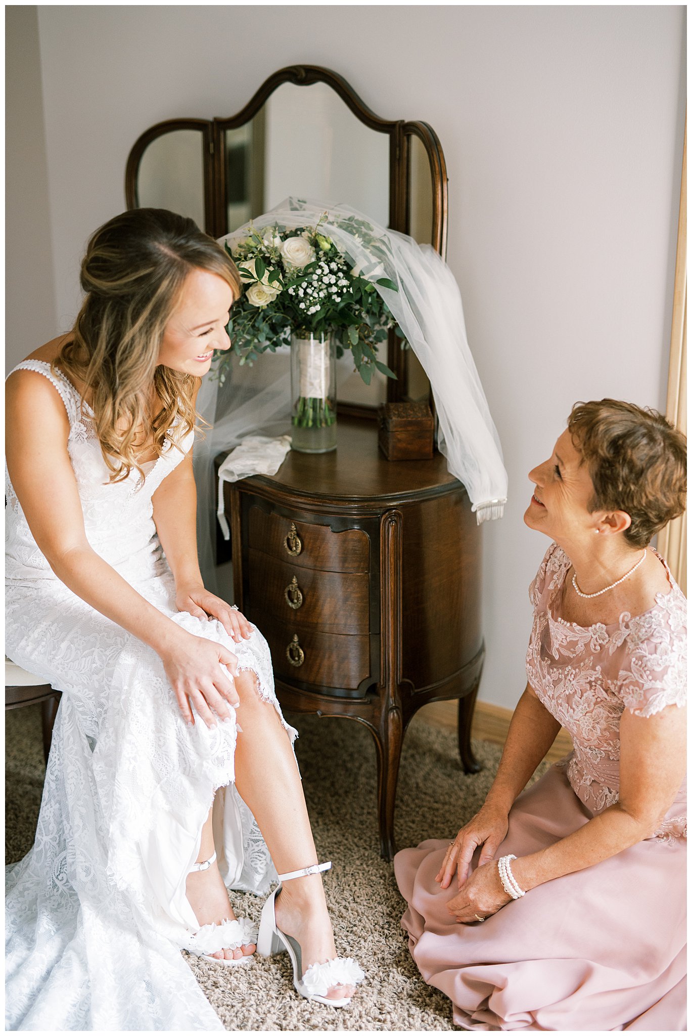 mother-daughter portraits while getting ready on wedding day