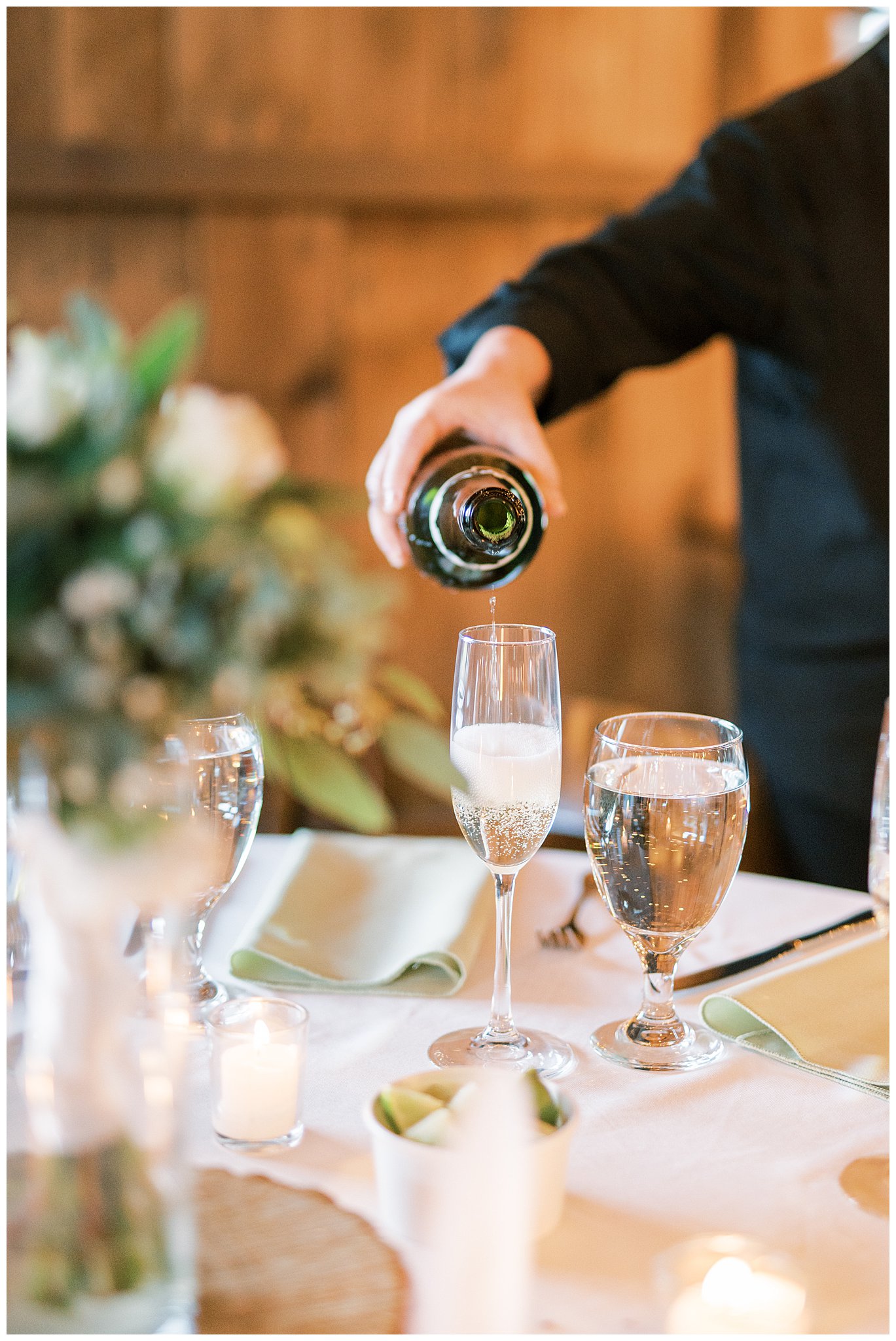 champagne is poured for Cedarmont Farm Wedding reception
