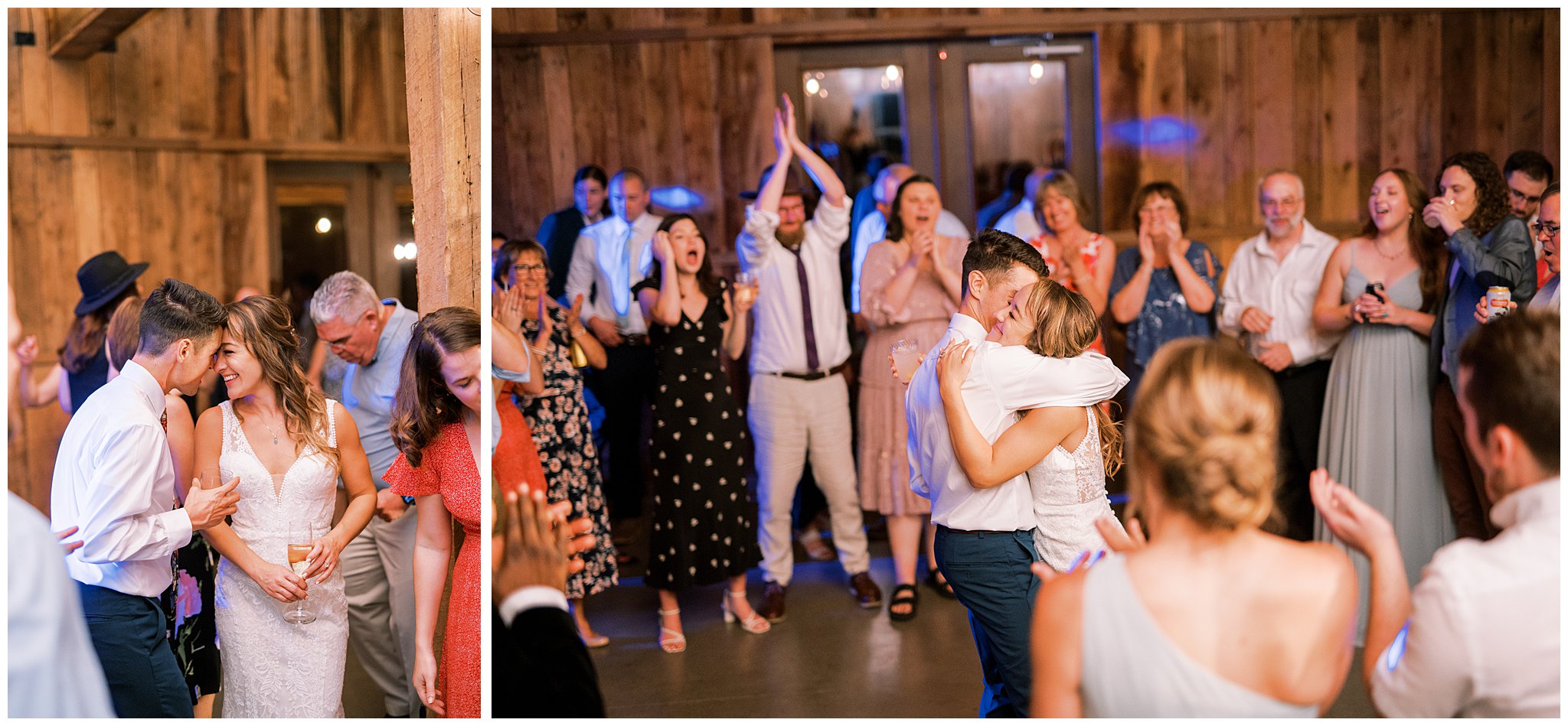 couple and guests dance during Cedarmont Farm Wedding reception