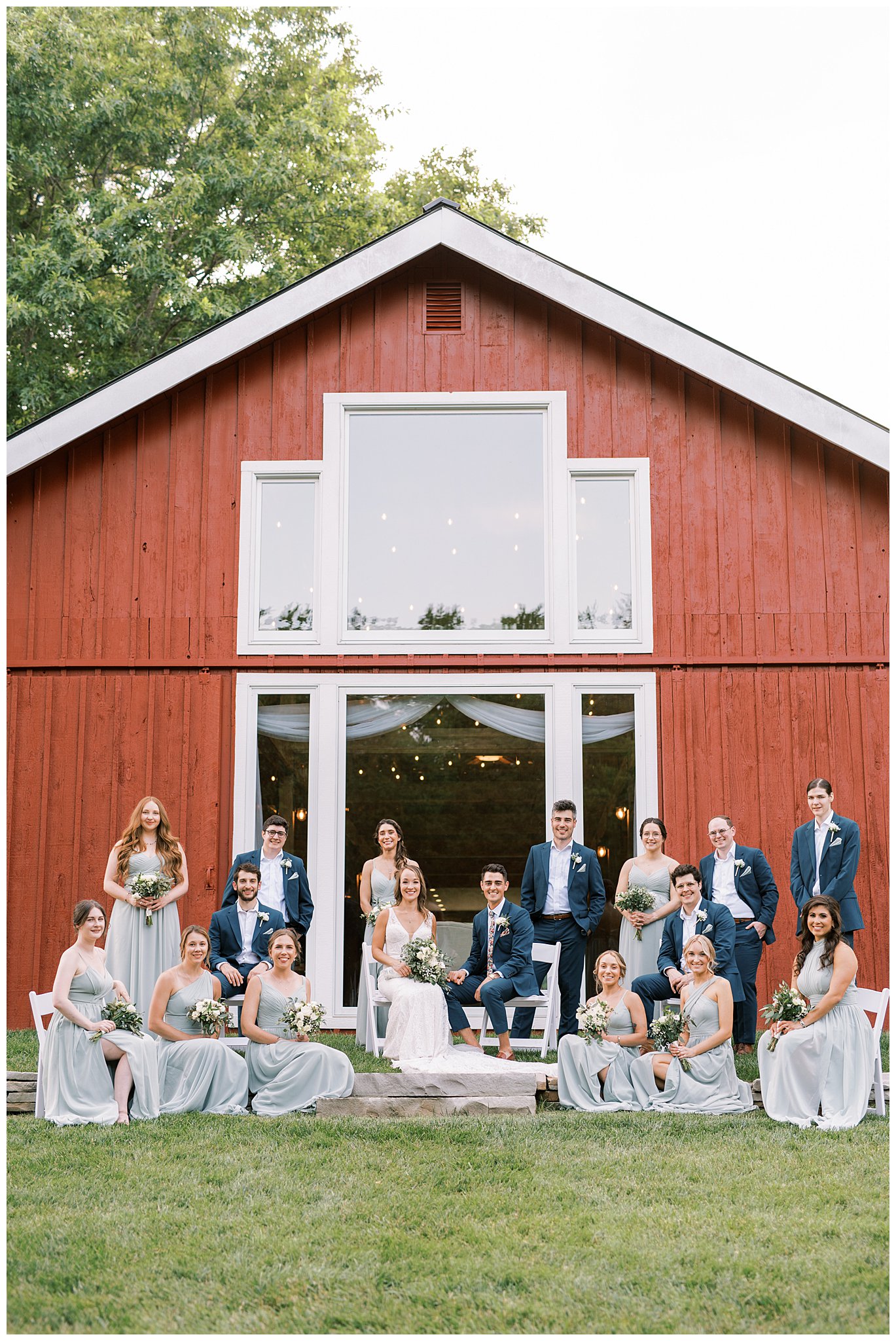 wedding party portaits in front of Cedarmont Farm 