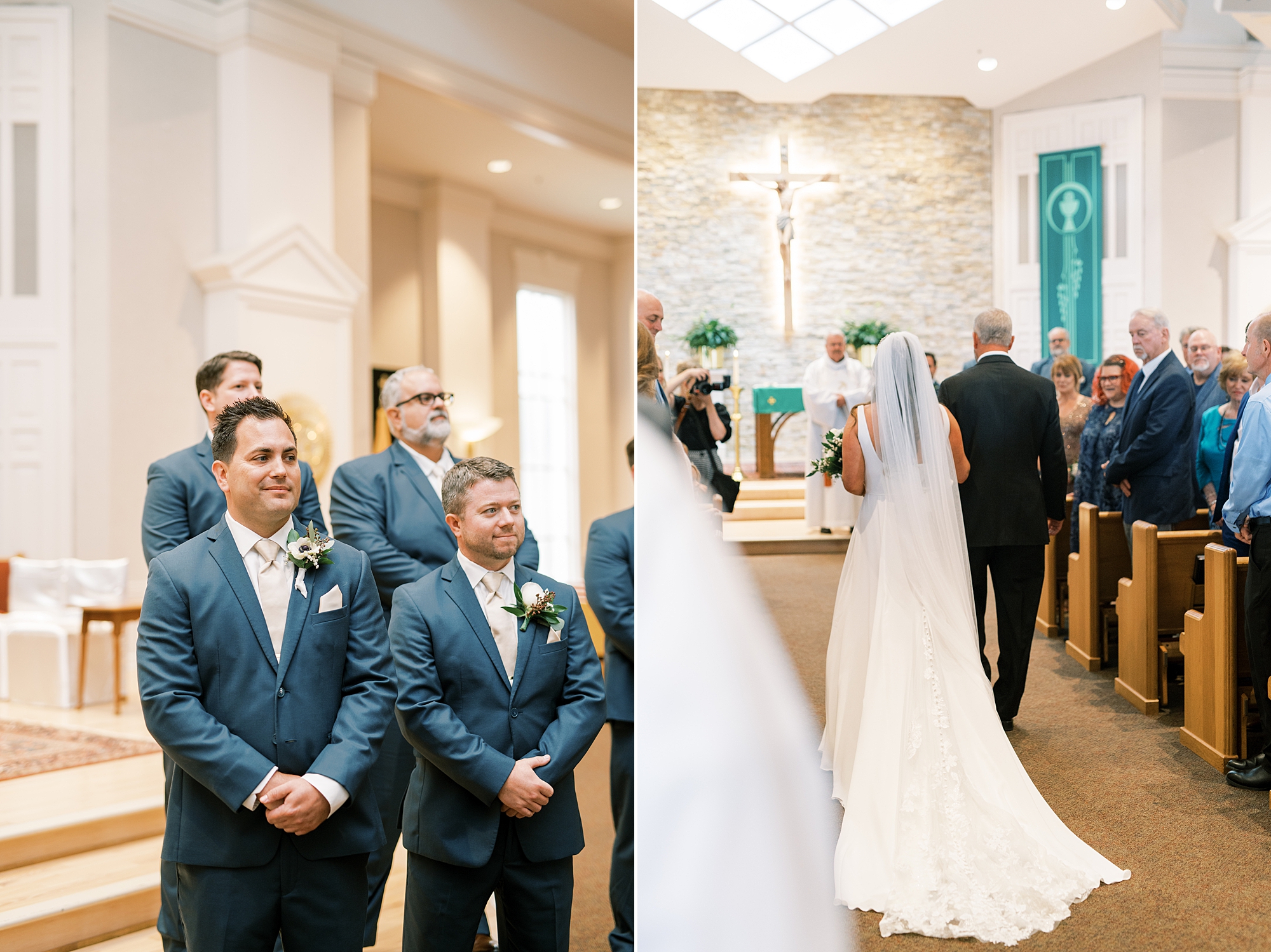 groom's sees bride walking down the aisle