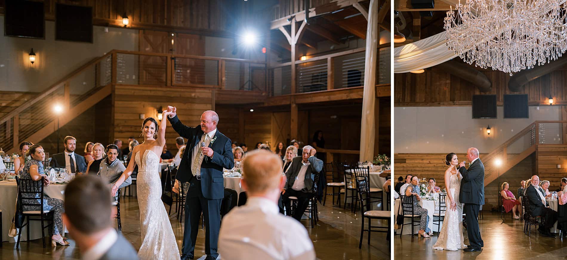 father sings his to daughter, the bride, at Dreamy Summer Wedding at The Barn at Sycamore Farms 