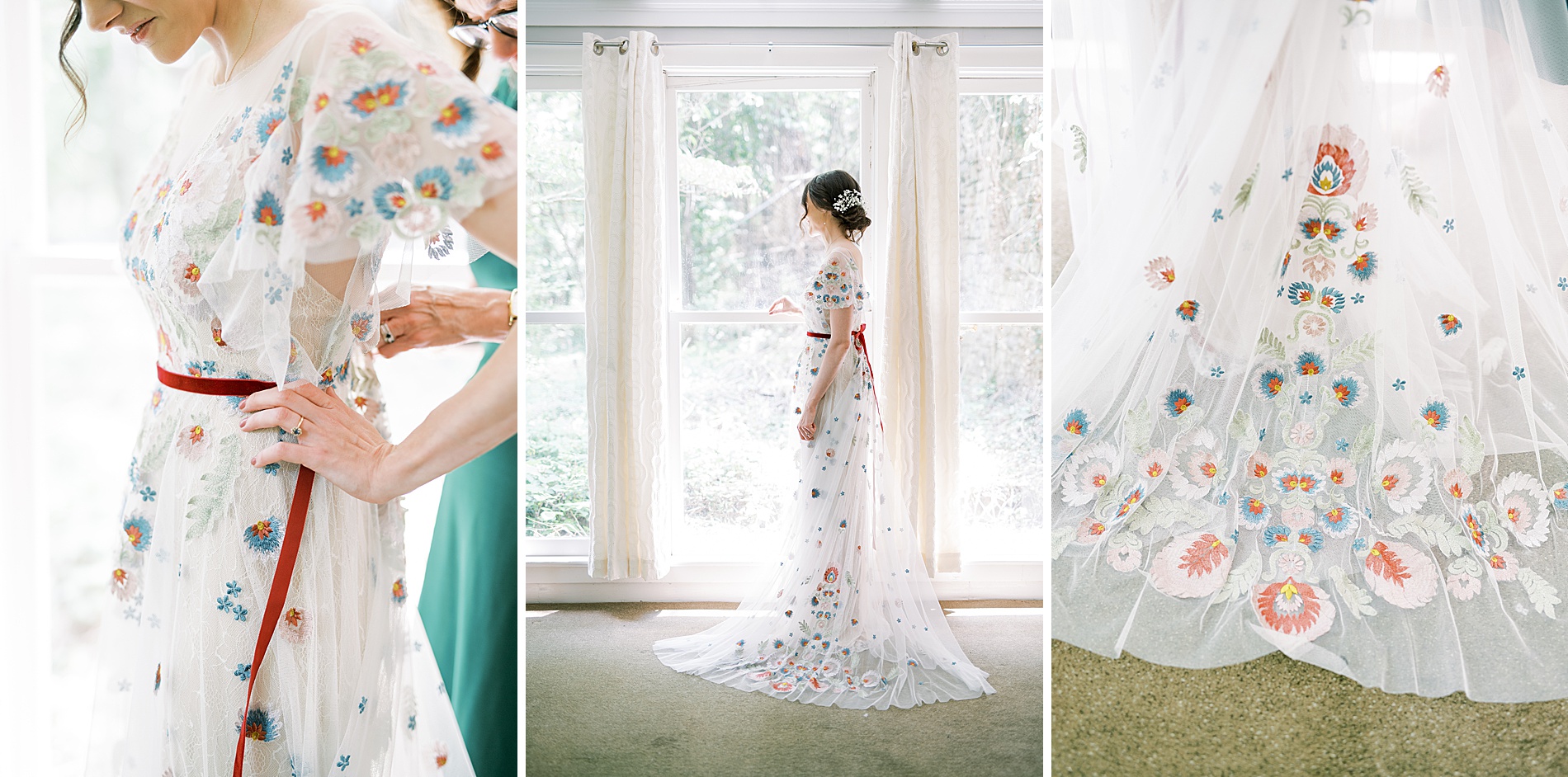 unique wedding dress with colorful floral details 