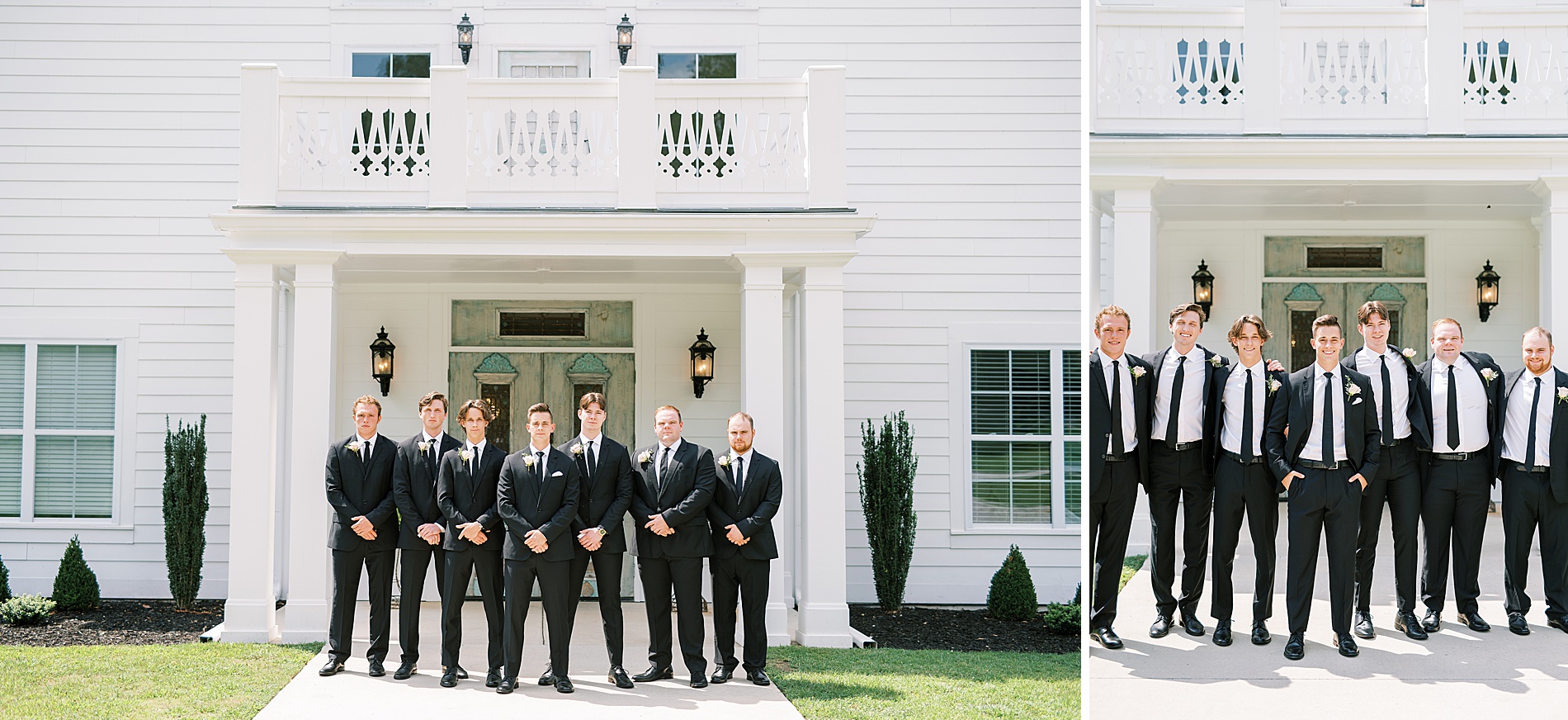 groom with groomsmen outside of Harvest Hollow