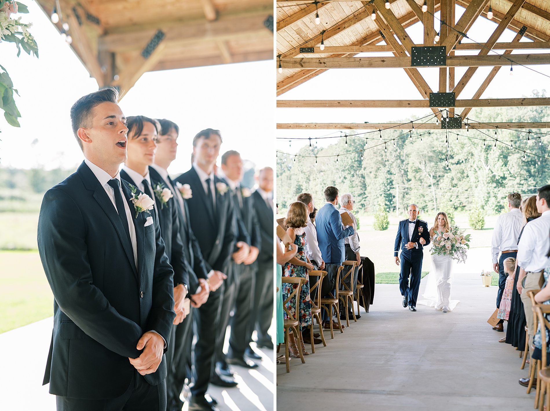 groom reacts to seeing bride walk down the aisle 