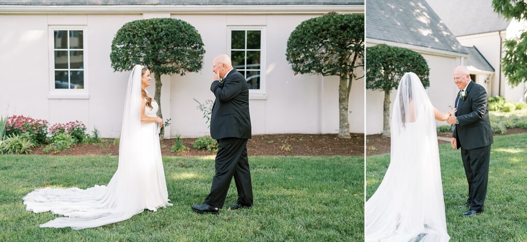 bride's first look with father from Timeless Downtown Franklin Wedding at Harpeth Hotel 