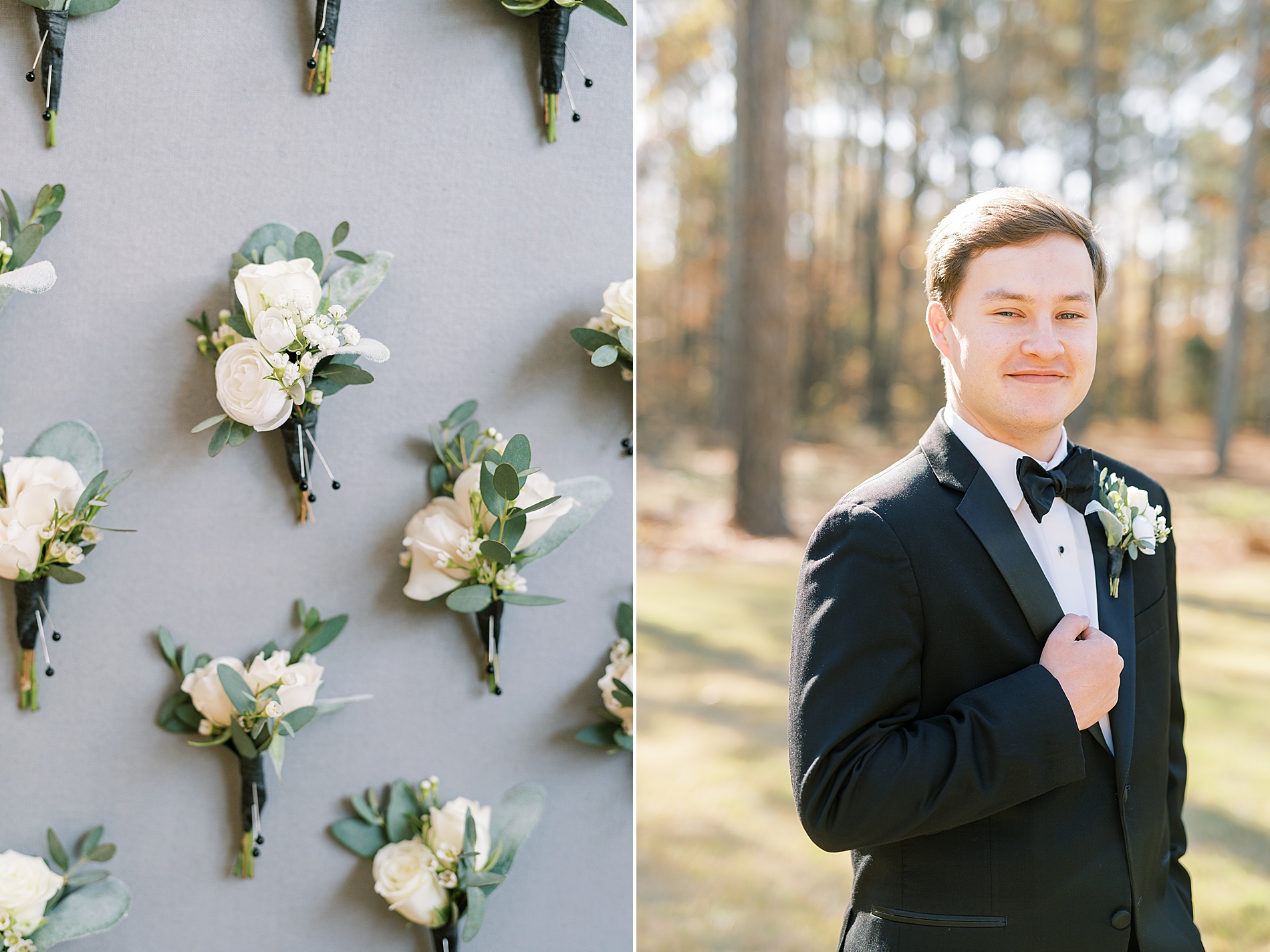 groom details and white boutonniere   