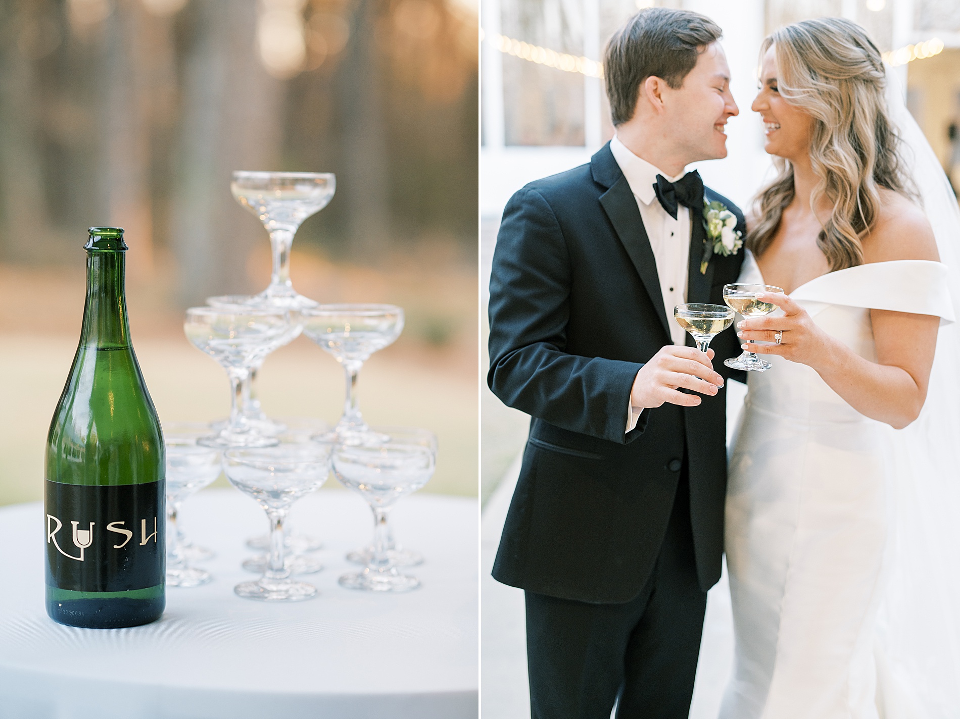 newlyweds toast with champagne