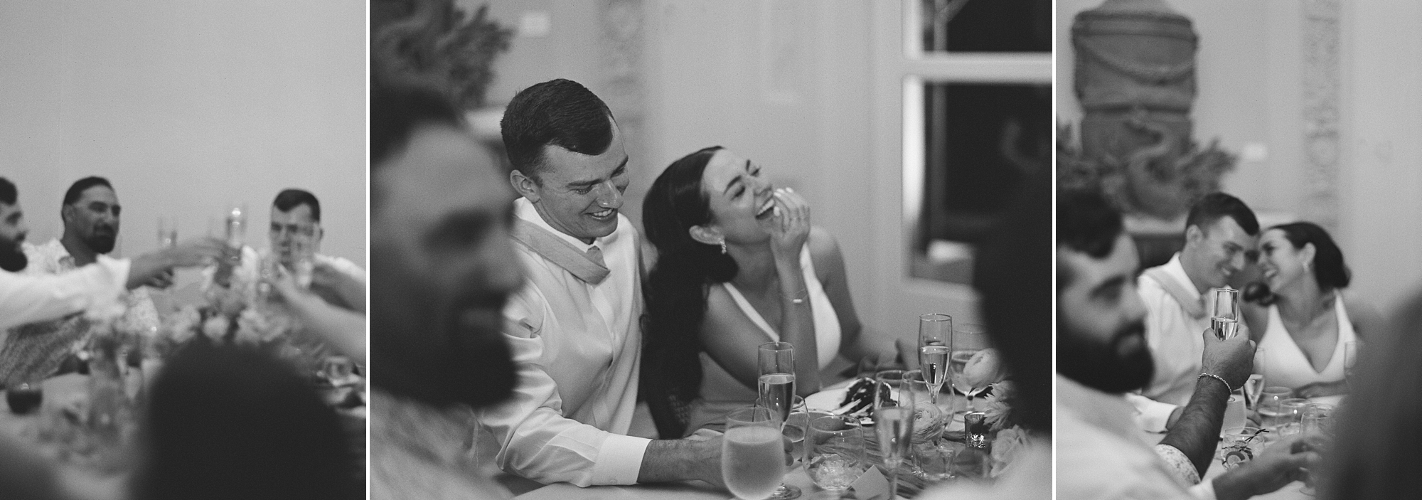 candid wedding portraits at dinner