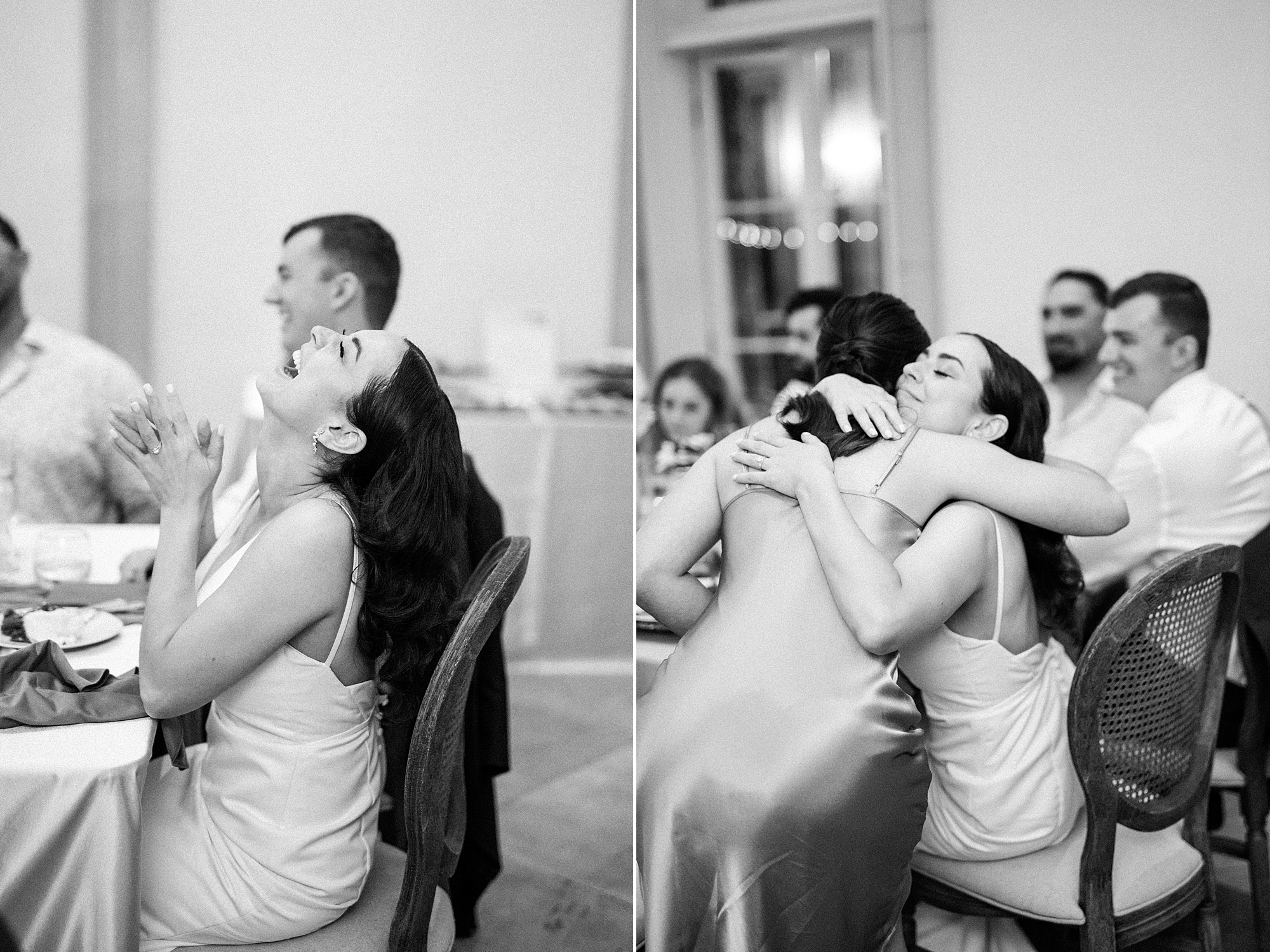 candid photos of bride's reaction to speech
