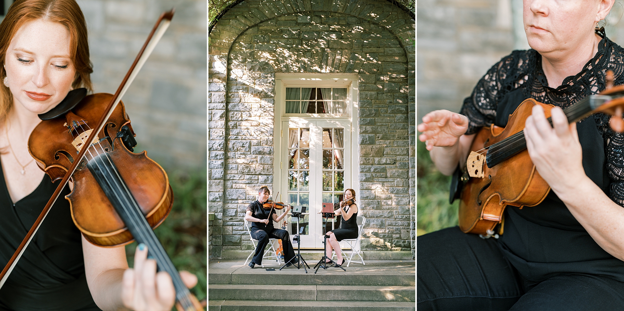 stringed instruments play music at wedding ceremony 