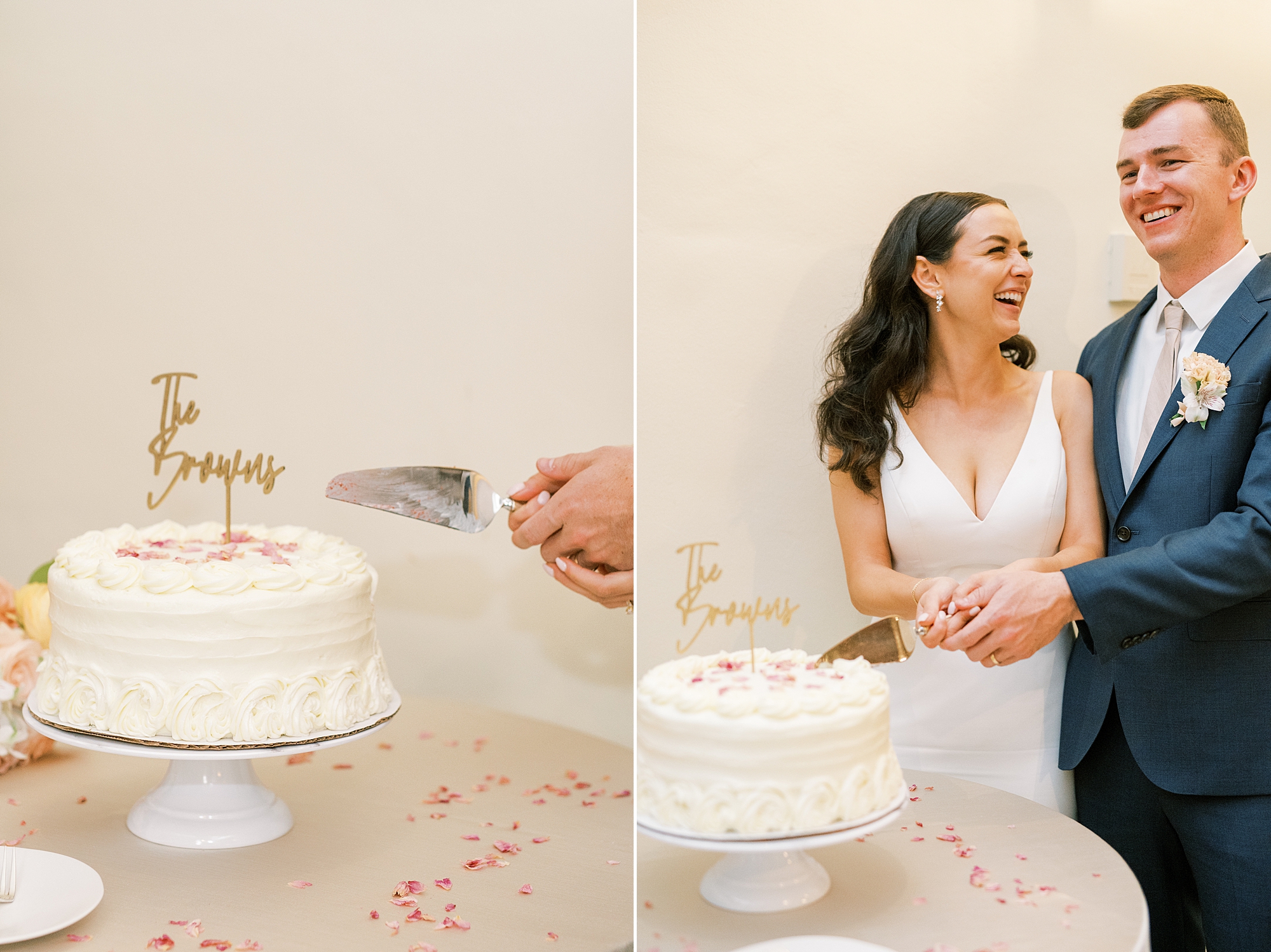 couple cut their weddding cake