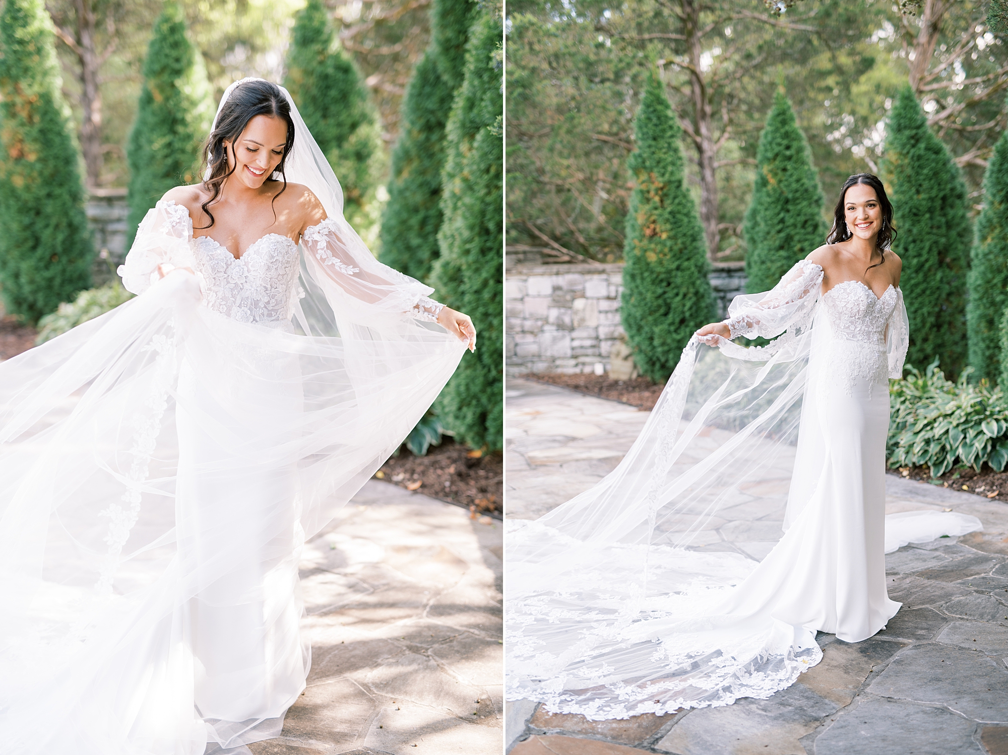 bride wedding dress with long lace skirt 