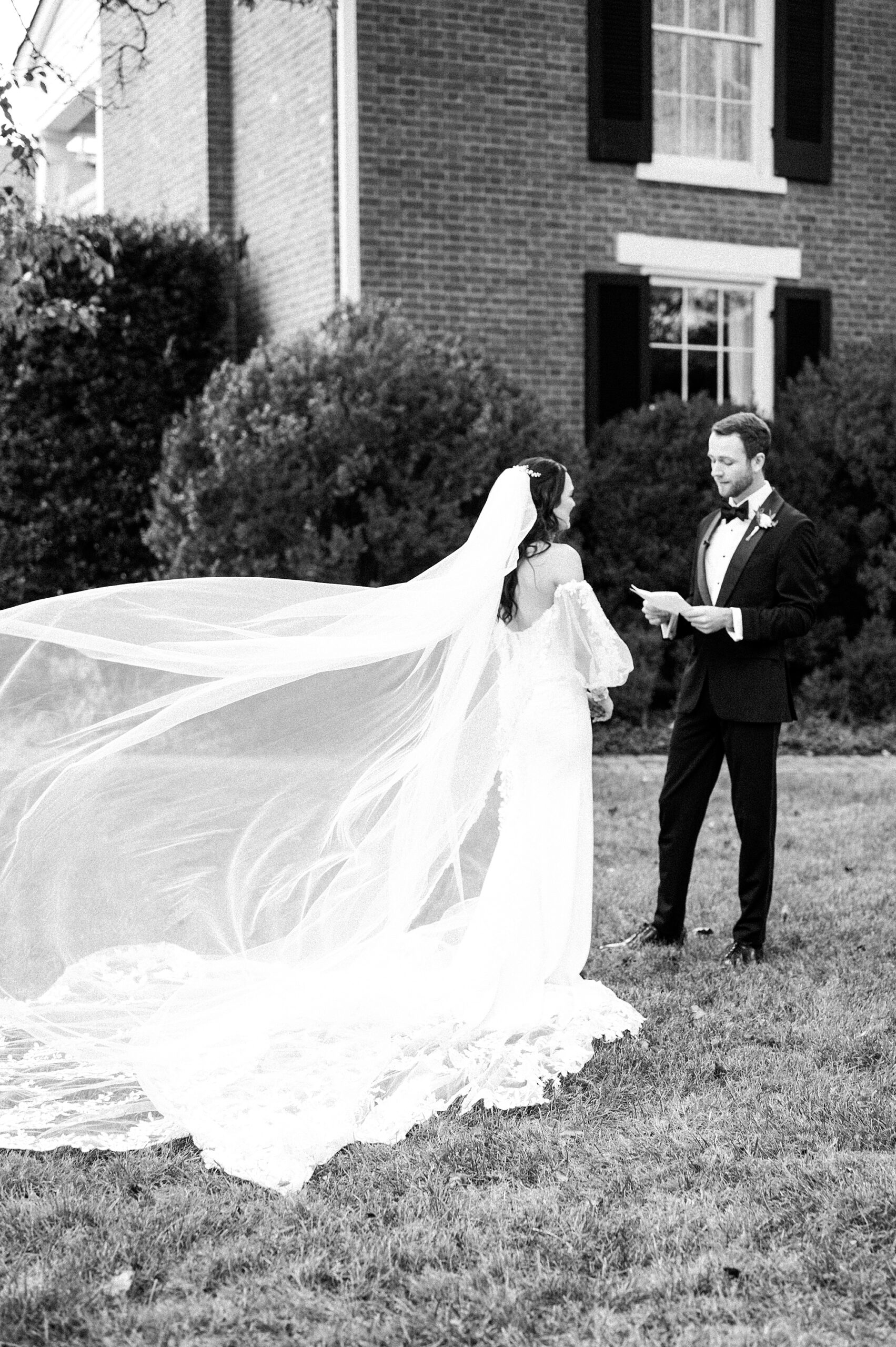 intimate moment between bride and groom during first look