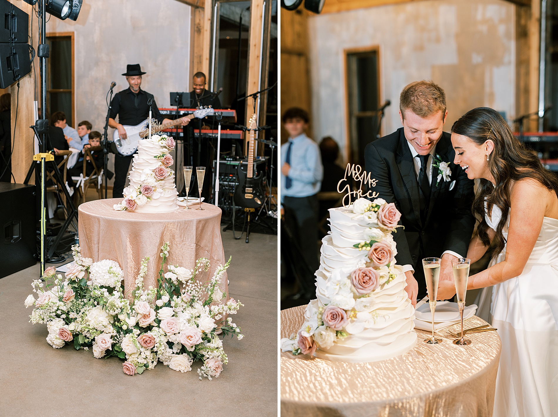 newlyweds cut wedding cake