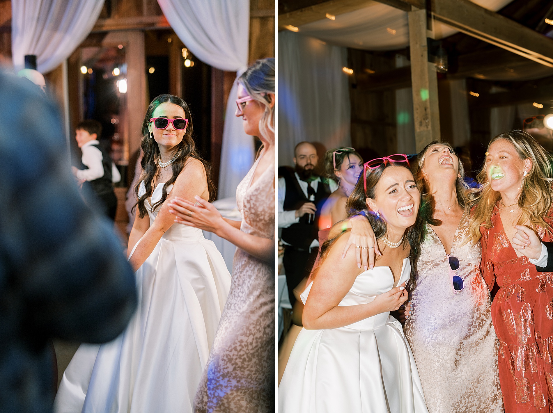 bride with sunglasses on dances with guests 
