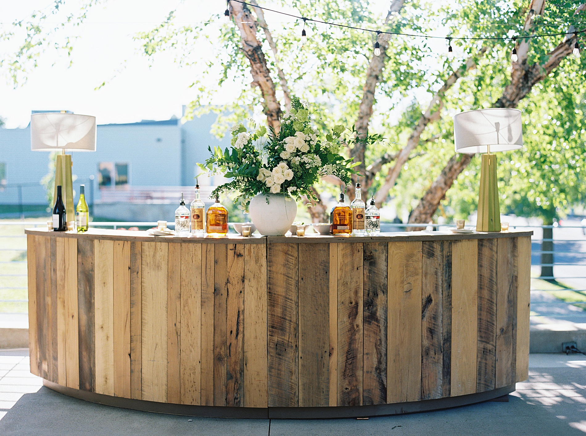 outdoor bar area for rehearsal dinner at Ruby Nashville 