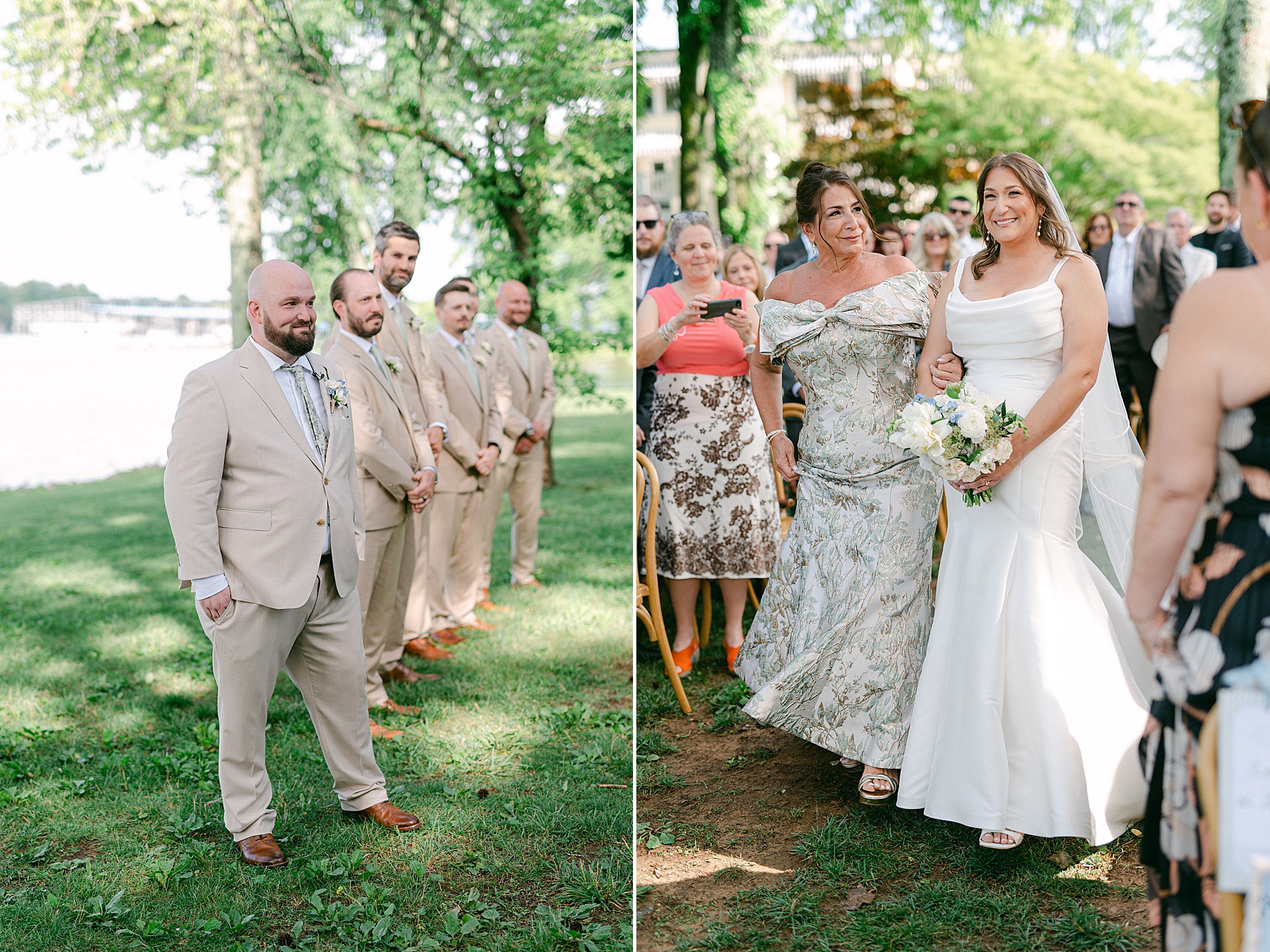 groom watches bride walk down the aisle