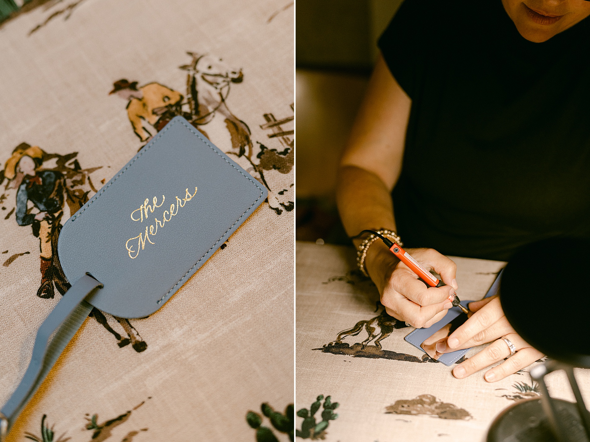onsite leather embossing of luggage tags
